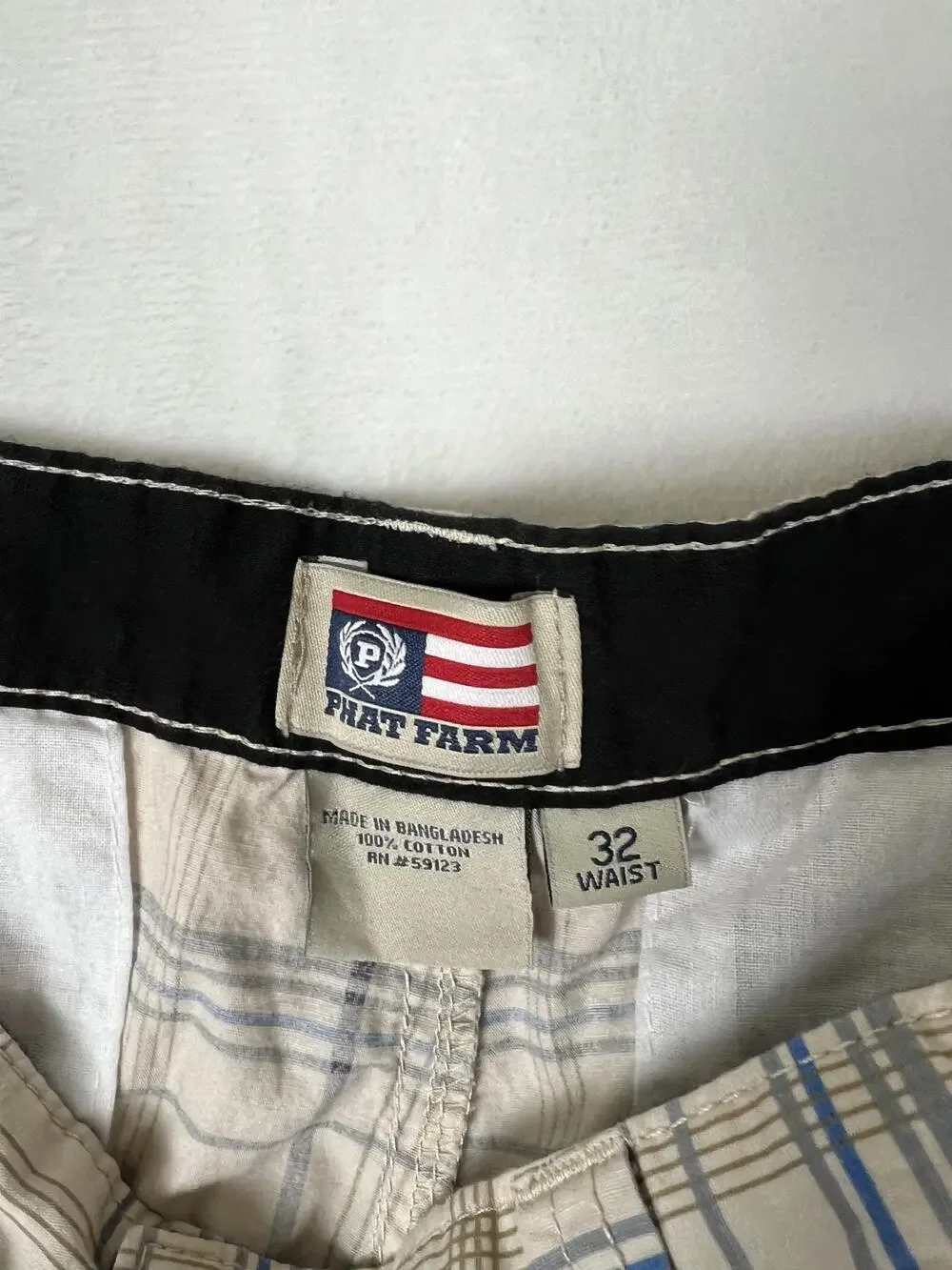 Vintage Phat Farm Cargo Shorts Mens 32 Beige Plaid Utility Y2K Hip Hop